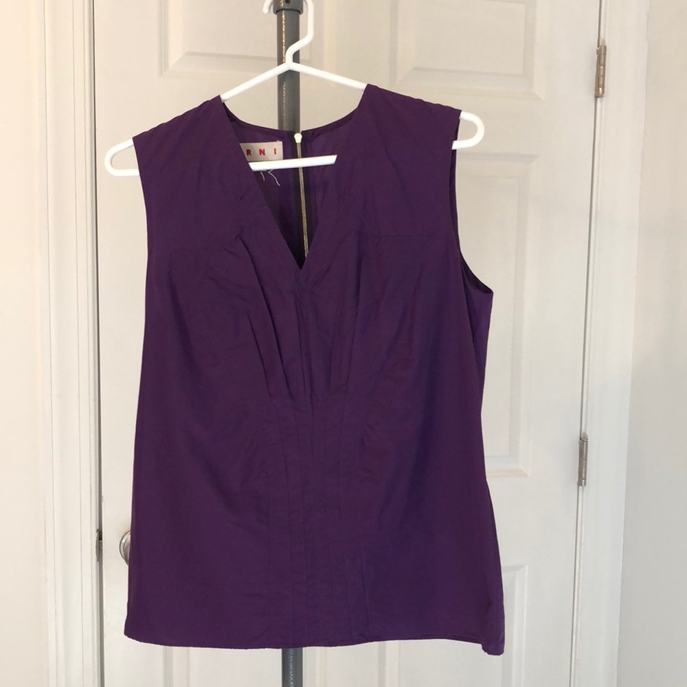 Marni sleeveless purple top gold zipper in back